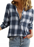 Women's V-neck Plaid Shirt Fashion Casual Shirt