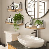 3 Pcs Wood Floating Shelves 3 Size Rustic Brown Wall Shelves Room Hanging Book Shelves Small Farmhouse Decor Wall Mounted Display For Living Room Bedroom Kitchen Bathroom Office