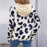 Simple Style Loose Leopard Print Stitching Fake Two-piece Hollow Hooded Sweater For Women