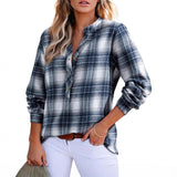 Women's V-neck Plaid Shirt Fashion Casual Shirt