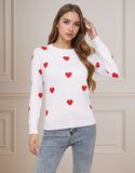 Women's Heart Jacquard Round Neck Pullover Sweater