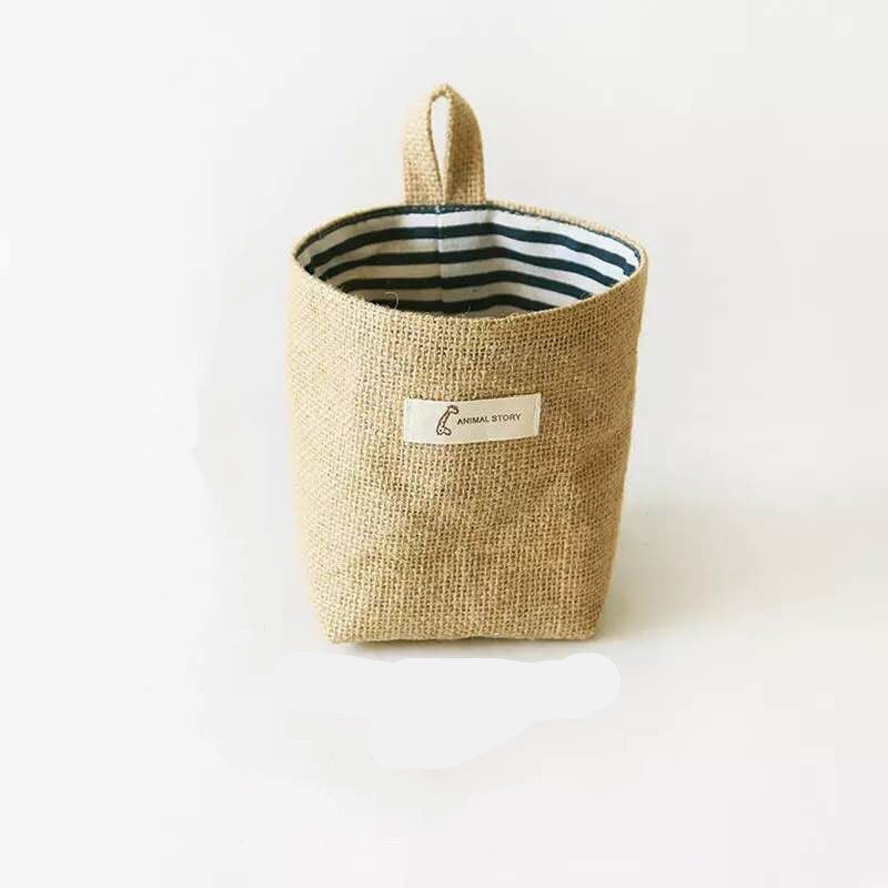 Cotton And Linen Creative Storage Hanging Bag Wall Behind The Door Desktop Debris Jute Storage Bag