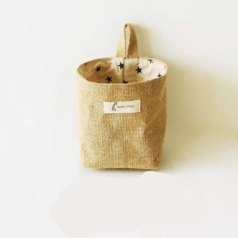 Cotton And Linen Creative Storage Hanging Bag Wall Behind The Door Desktop Debris Jute Storage Bag