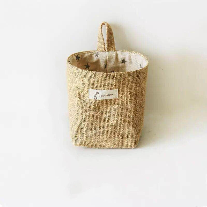 Cotton And Linen Creative Storage Hanging Bag Wall Behind The Door Desktop Debris Jute Storage Bag