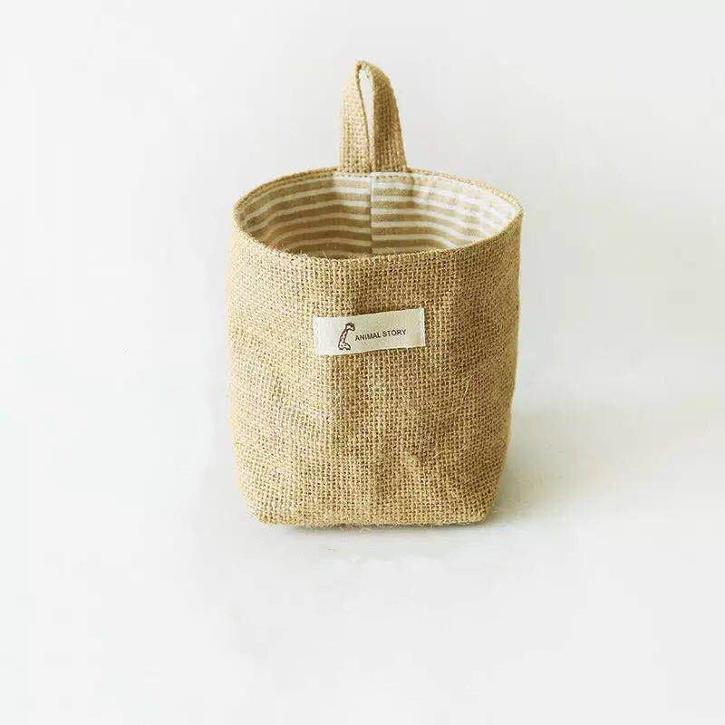 Cotton And Linen Creative Storage Hanging Bag Wall Behind The Door Desktop Debris Jute Storage Bag