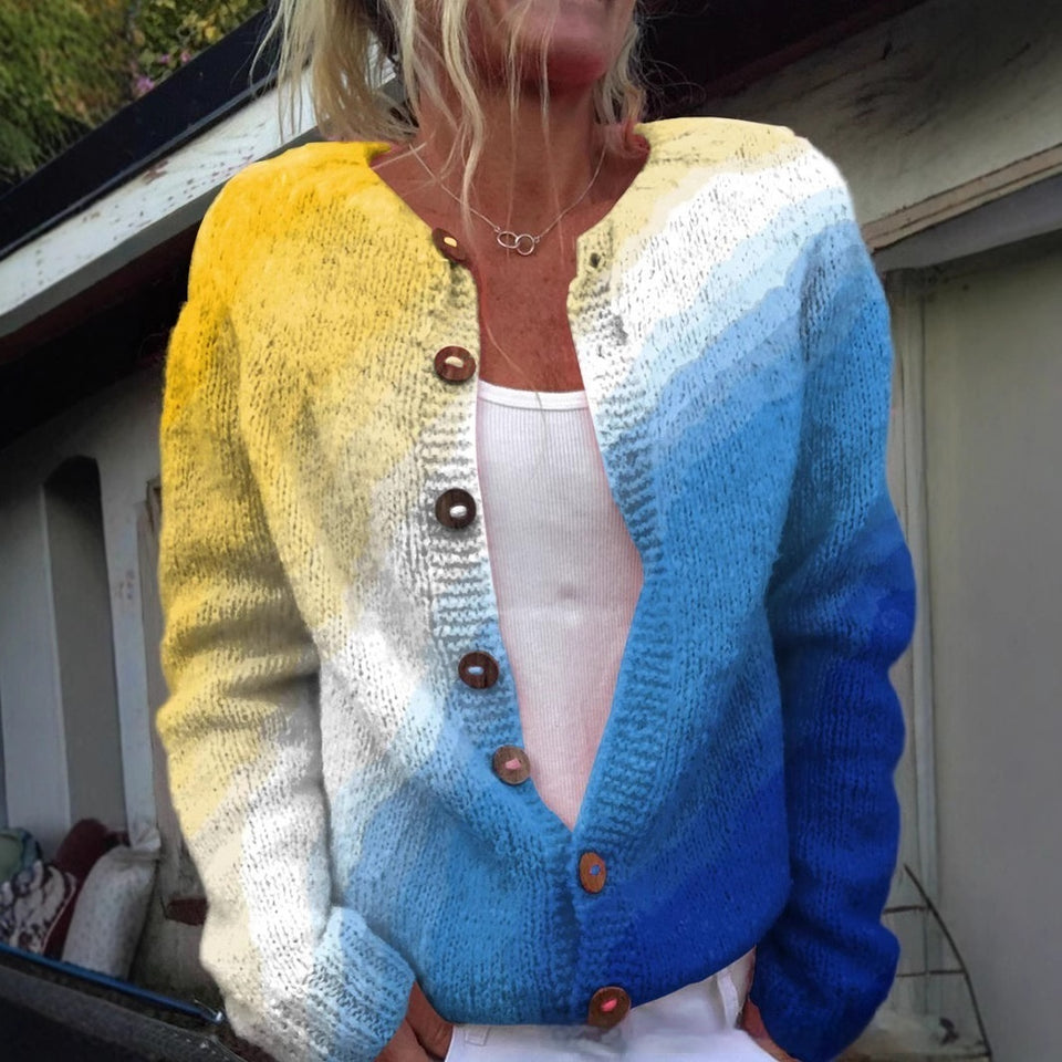 3D Floral Print European And American Knitted Coat Fashion Women's Wear