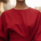 Plus Size Women's Elegant Solid Color Round Neck Mid-Sleeve Maxi Dress Waist-Defining Pleated Design For Office, Party, Wedding Guest