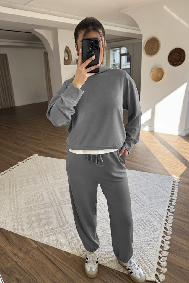 New Women's Solid Color Hooded Sweatshirt Two Pieces