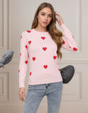 Women's Heart Jacquard Round Neck Pullover Sweater