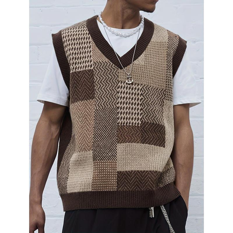 Men's Casual Collar Knitted Vest Geometric Pattern Sleeveless