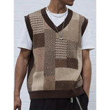 Men's Casual Collar Knitted Vest Geometric Pattern Sleeveless