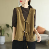 Retro Style Green Buckle Chinese Style Vest Coat