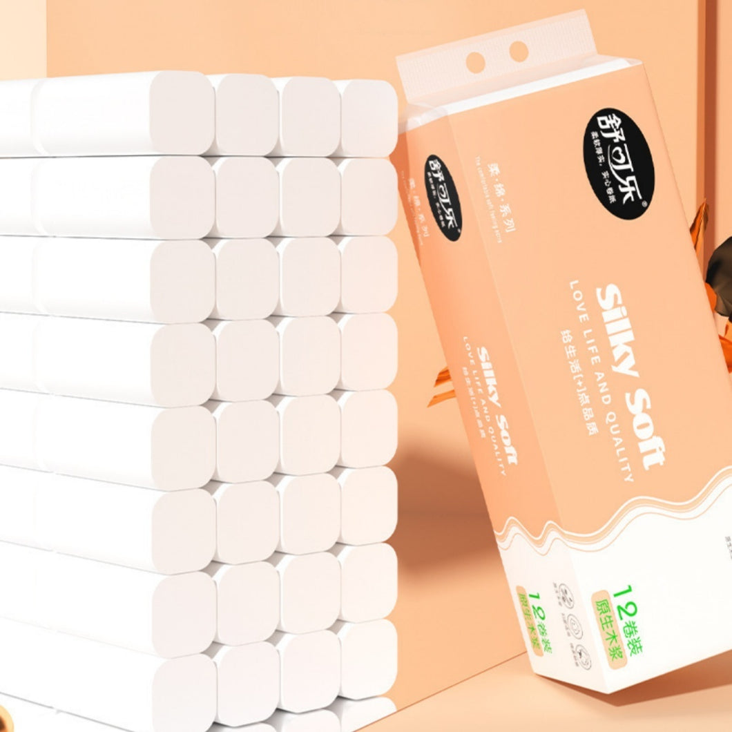 Wood Pulp Coreless 12 Rolls Household Sanitary Roll Paper