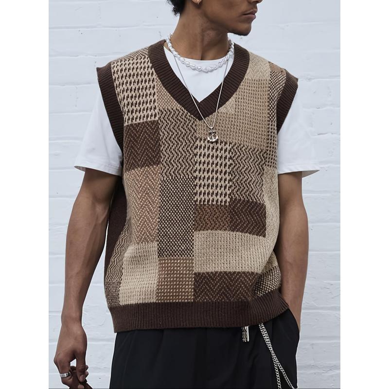Men's Casual Collar Knitted Vest Geometric Pattern Sleeveless
