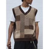Men's Casual Collar Knitted Vest Geometric Pattern Sleeveless