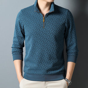 Long Sleeve T-shirt Zipper And Lapel Casual Stand Collar Bottoming Shirt Men's Clothing