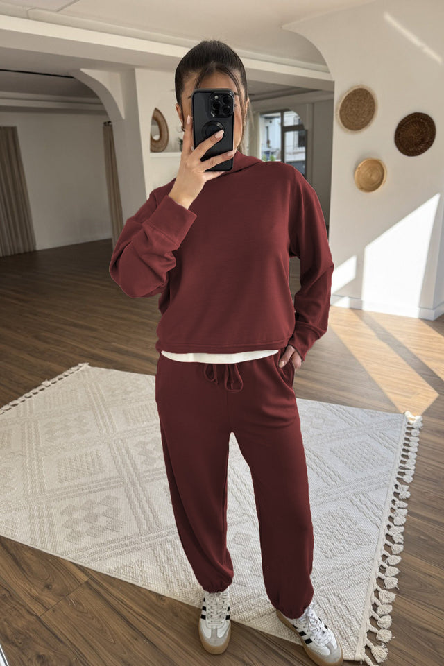 New Women's Solid Color Hooded Sweatshirt Two Pieces