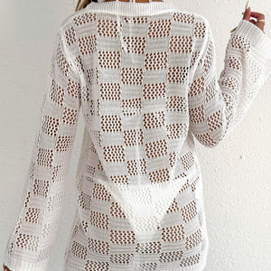 Women's European And American Woven Hollow-out Long-sleeved Blouse