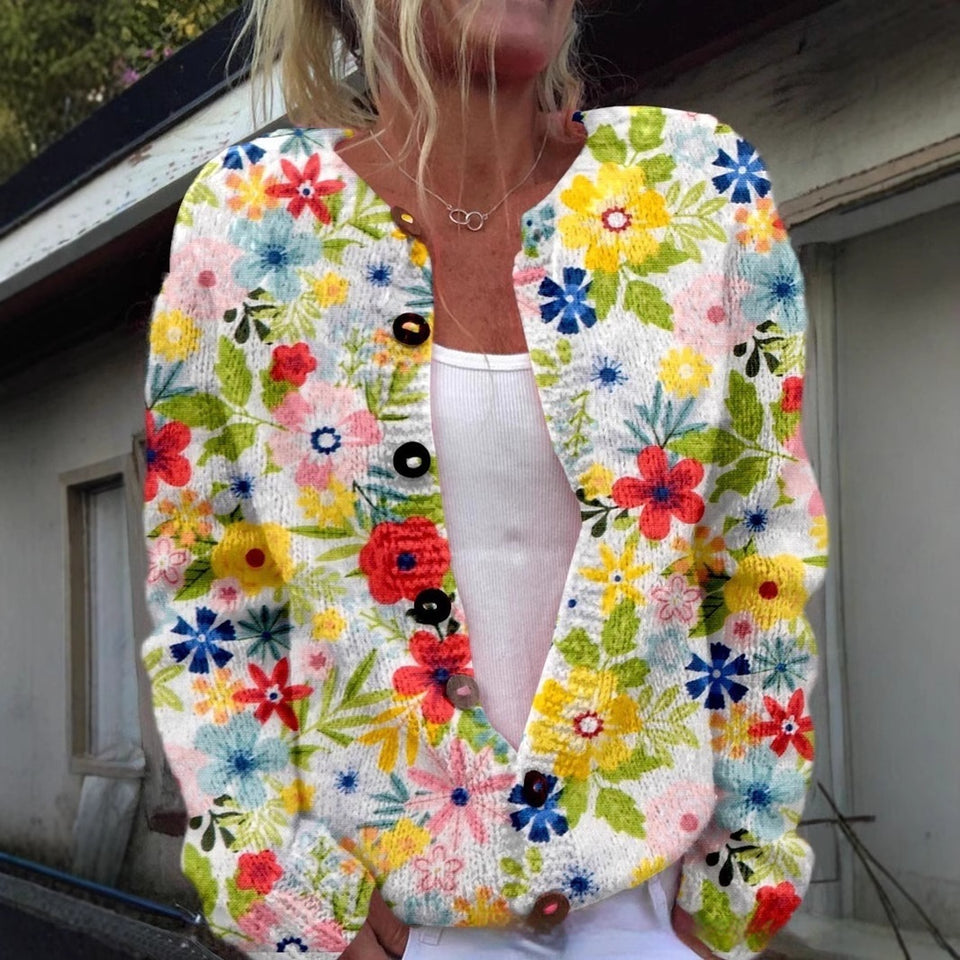 3D Floral Print European And American Knitted Coat Fashion Women's Wear