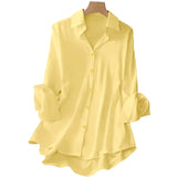 Plus Size Women's Casual Solid Color Lapel Long Sleeve Shirt Spring Autumn Comfort Full Button Office Blouse
