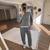 New Women's Solid Color Hooded Sweatshirt Two Pieces