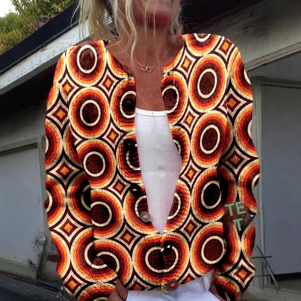 3D Floral Print European And American Knitted Coat Fashion Women's Wear