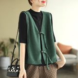 Retro Style Green Buckle Chinese Style Vest Coat