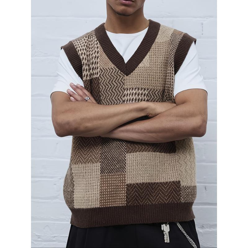 Men's Casual Collar Knitted Vest Geometric Pattern Sleeveless