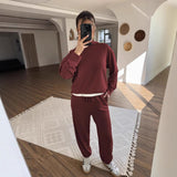 New Women's Solid Color Hooded Sweatshirt Two Pieces