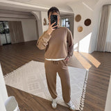 New Women's Solid Color Hooded Sweatshirt Two Pieces