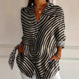 Creative Loose Print Women's Long-sleeved Button Shirt