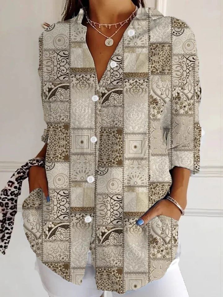 Creative Loose Print Women's Long-sleeved Button Shirt