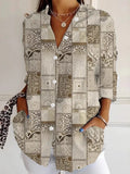 Creative Loose Print Women's Long-sleeved Button Shirt