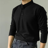 Long Sleeve Polo Shirt Simple Solid Color Fitness Men's Base