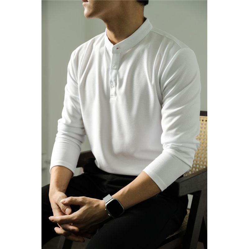 Long Sleeve Polo Shirt Simple Solid Color Fitness Men's Base