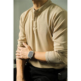 Long Sleeve Polo Shirt Simple Solid Color Fitness Men's Base
