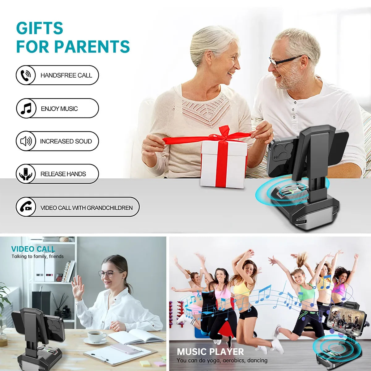 2IN1 Wireless Bluetooth Speaker With Cell Phone Stand Cool Anniversary Birthday Christmas Gifts for Dad Son Daughter Tech Gadget
