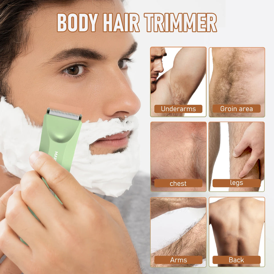 Body Hair Trimmer Shaver for Men Ball Trimmer for Groin Pubic Replaceable Ceramic Blade Electric IXP7Waterproof Clipper