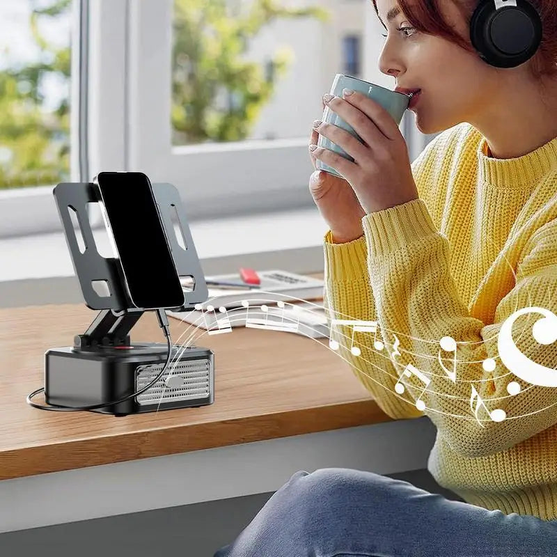 Phone Holder With Speaker Tablet Phone Holder With Wireless Speaker Anti-Slip Base Stereo Surround Sound Cool Tech Gadgets For