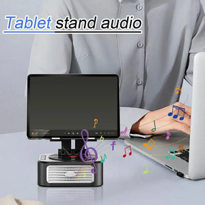 Phone Holder With Speaker Tablet Phone Holder With Wireless Speaker Anti-Slip Base Stereo Surround Sound Cool Tech Gadgets For