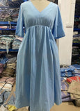 Spring And Summer Solid Color Short-sleeved Cotton And Linen Large Swing Waist Dress