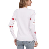 Women's Heart Jacquard Round Neck Pullover Sweater