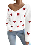Embroidered V-neck Pullover Sweater Women's Top