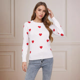 Women's Heart Jacquard Round Neck Pullover Sweater