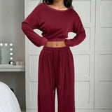 Women's Fashion Slim-fit Off-the-shoulder Navel Solid Color Casual Pants Suit