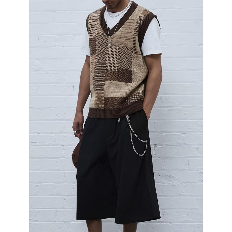 Men's Casual Collar Knitted Vest Geometric Pattern Sleeveless
