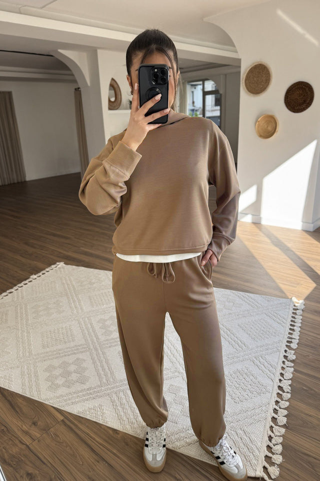 New Women's Solid Color Hooded Sweatshirt Two Pieces