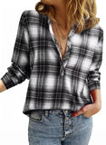 Women's V-neck Plaid Shirt Fashion Casual Shirt
