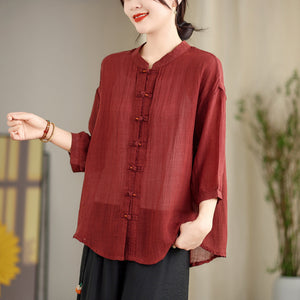 New Chinese-style Button-up Shirt For Women, Loose Fit, Plus Size, Casual Retro Cotton-linen Top, Air-conditioning And Sun-proof Cardigan