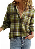 Women's V-neck Plaid Shirt Fashion Casual Shirt